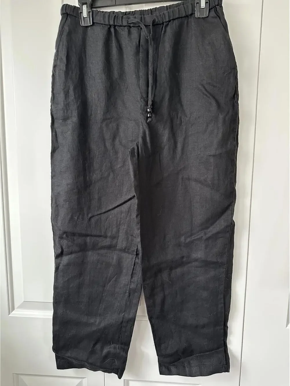 Mango Linen Pants with Drawstring Black Size Small